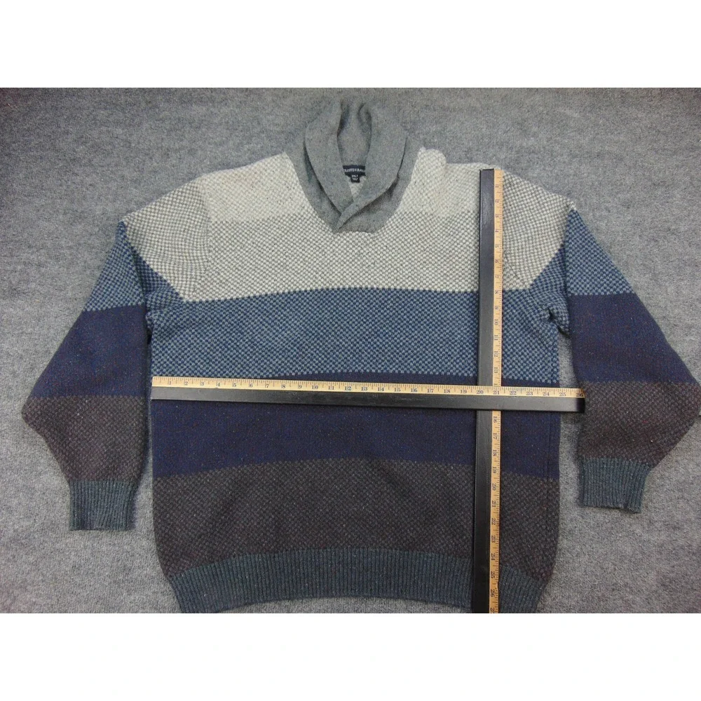 Tricots St Raphael Sweater Mens 2XL Shawl Collar Blue Gray Striped Grandpacore